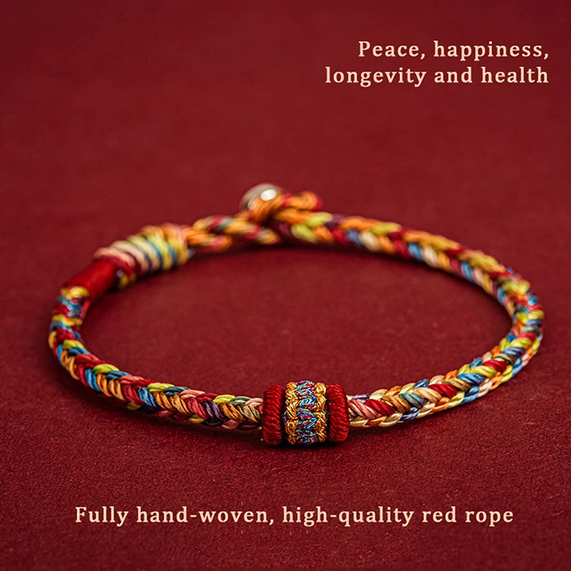 14CM Hand-woven Tibetan Bracelet Colorful Thread Good Lucky Charm Rope Bracelet Bangles For Women Men Knots Red Thread Bracelets