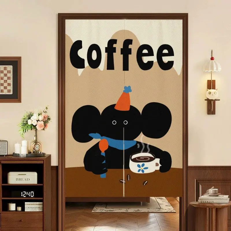 VIKAMA Fun Coffee Themed Hanging Curtain, Lightweight Fabric Privacy Curtain for Coffee Bar Kitchen, Cafe Home Decor