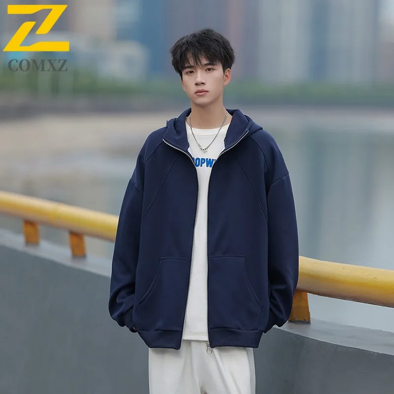 

COMXZ Mens Trendy Jacket 2025 Autumn Loose Fit Lightweight Windproof Travel Camping Hooded Casual Coat Gorpcore Bold Outerwear