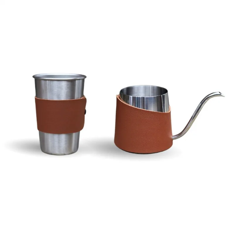 Premium 304 Stainless Steel Hand Drip Coffee Pot With Protective Leather Cover Americano Hanging Ear Coffee Gift Set Ideal For D