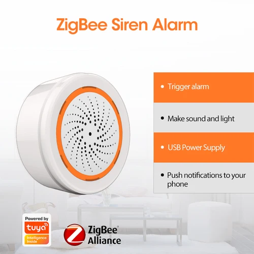 Imagen 2 del producto Coolcam-alarma de sirena inteligente Tuya Zigbee para seguridad del hogar, con alertas estroboscópicas, compatible con Cable USB, funciona con TUYA Smart Hub