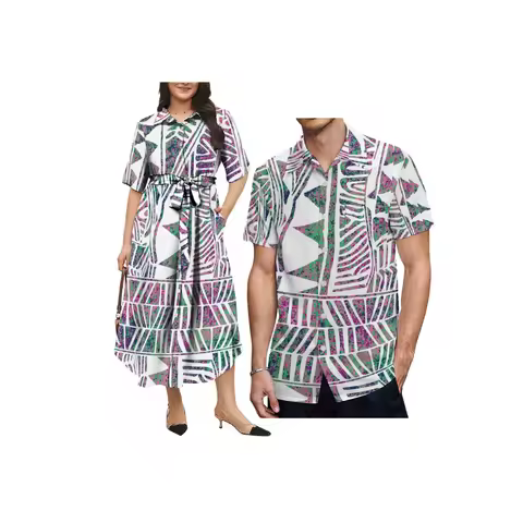 1 MOQ Wholesale Custom Fiji Polynesian Tribal Design Big Size Dress Ladies Sashes Summer Casual Evening Samoan Dress