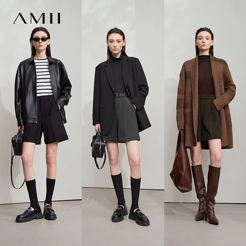 AMII 2025 خريف جديد بنطال ذو قصة أرجل واسعة عادية بسيطة مكتب سيدة أنيقة فضفاضة المضادة للتجاعيد السراويل النساء قيعان 12543056