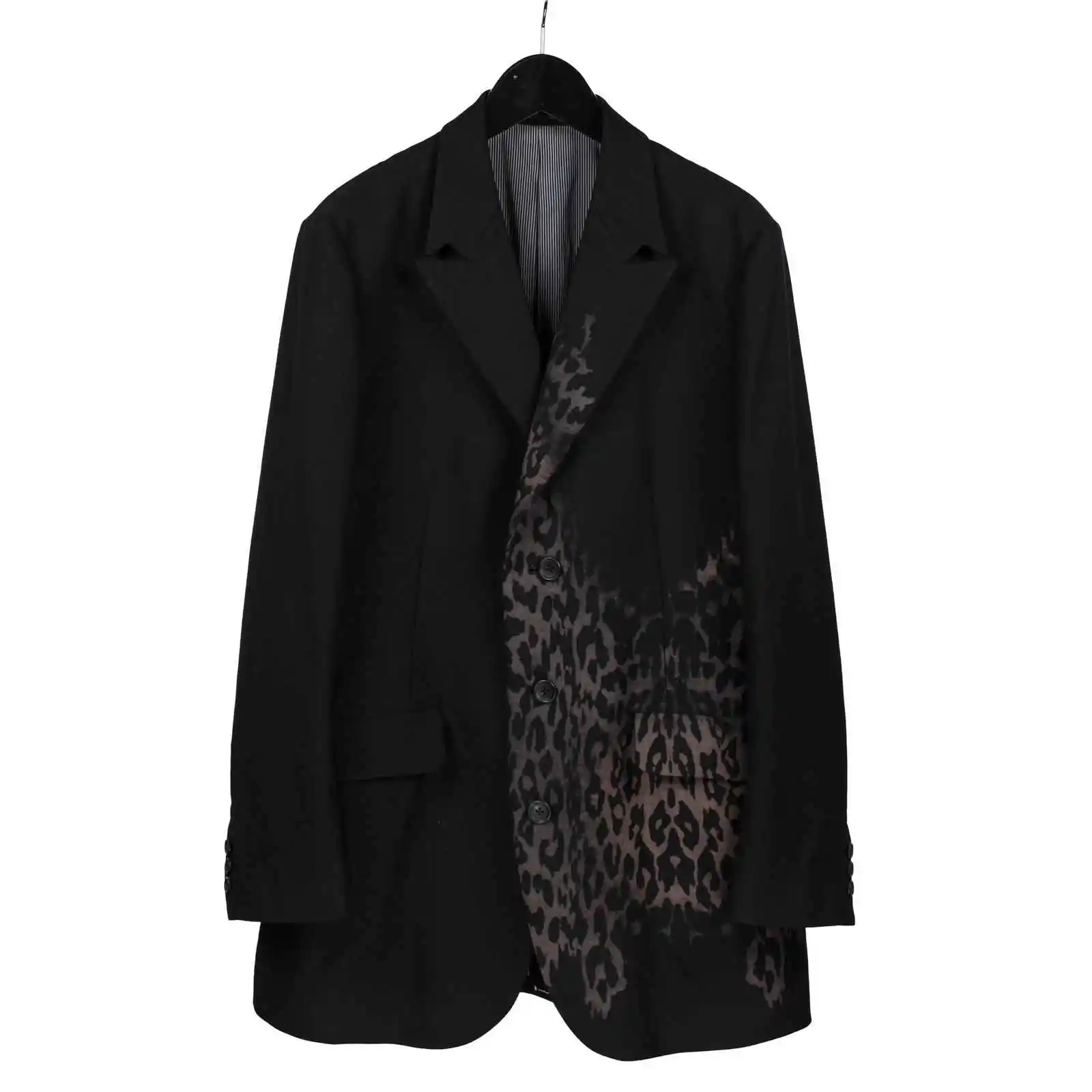 TOP-YAMAMOTO Japanese original design Dark and niche black wool loose leopard print suit