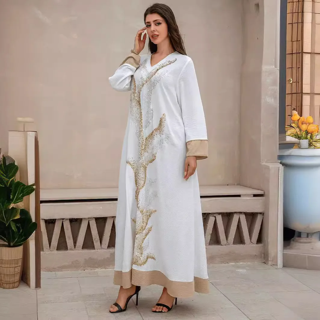 ZD003 Muslim Robe Bead Embroidered Dress Abaya Women's Arab Clothing