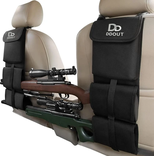 Estante para pistola de camión de 2 piezas, estante plegable para pistola del respaldo del coche, bolsa de almacenamiento ajustable para pistola del asiento trasero del camión, se adapta a la mayoría de los vehículos/SUV/Pickups