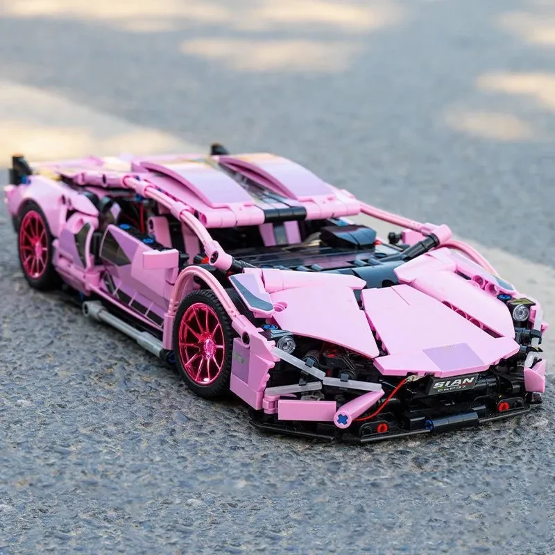 1254PCS Technical Pink Lamborghinis Building Blocks Hyperc Racing Car Model Assemble Super Vehicle Bricks Toy For Boys Gifts