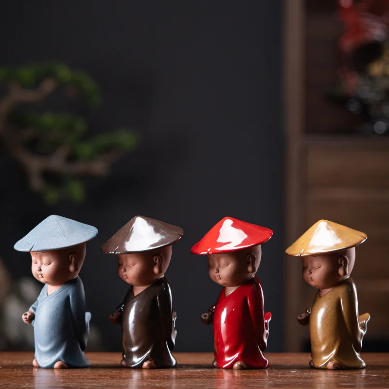 PINNY Ceramics Monk Incense Holder Statue Purple Clay Tea Ceremony Ornaments Zen Creative Stick Incense Burner