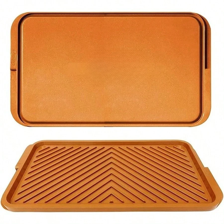 

Double Sided Contact Grill with Diamond Pattern - Drains Excess Fat for Healthier Cooking of Steaks & Sandwiches