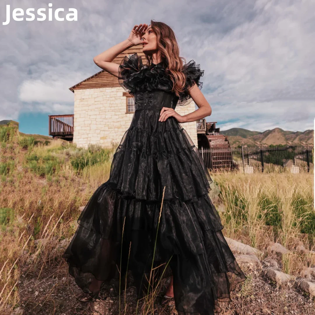 

Jessica Sweet Black Princess Prom Dresses Organza Layered Evening Dresses A-shaped Graduation Party Dresses 2024فساتين سهرة