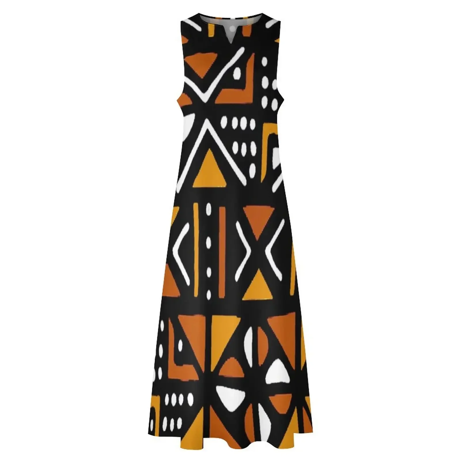 Orange Bogolan Afrikanisches Muster Langes Kleid Damenkleider für besondere Anlässe Ballkleider Sommerkleid Alltagskleid