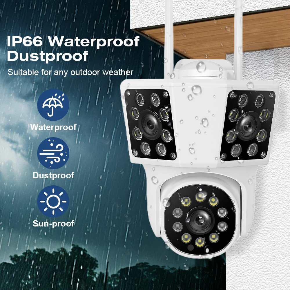 Outdoor External 6K FHD IP Camera Three Lens WiFi Camera 4K Dual Screen Auto Tracking Security PTZ Camera Surveillance IPC360
