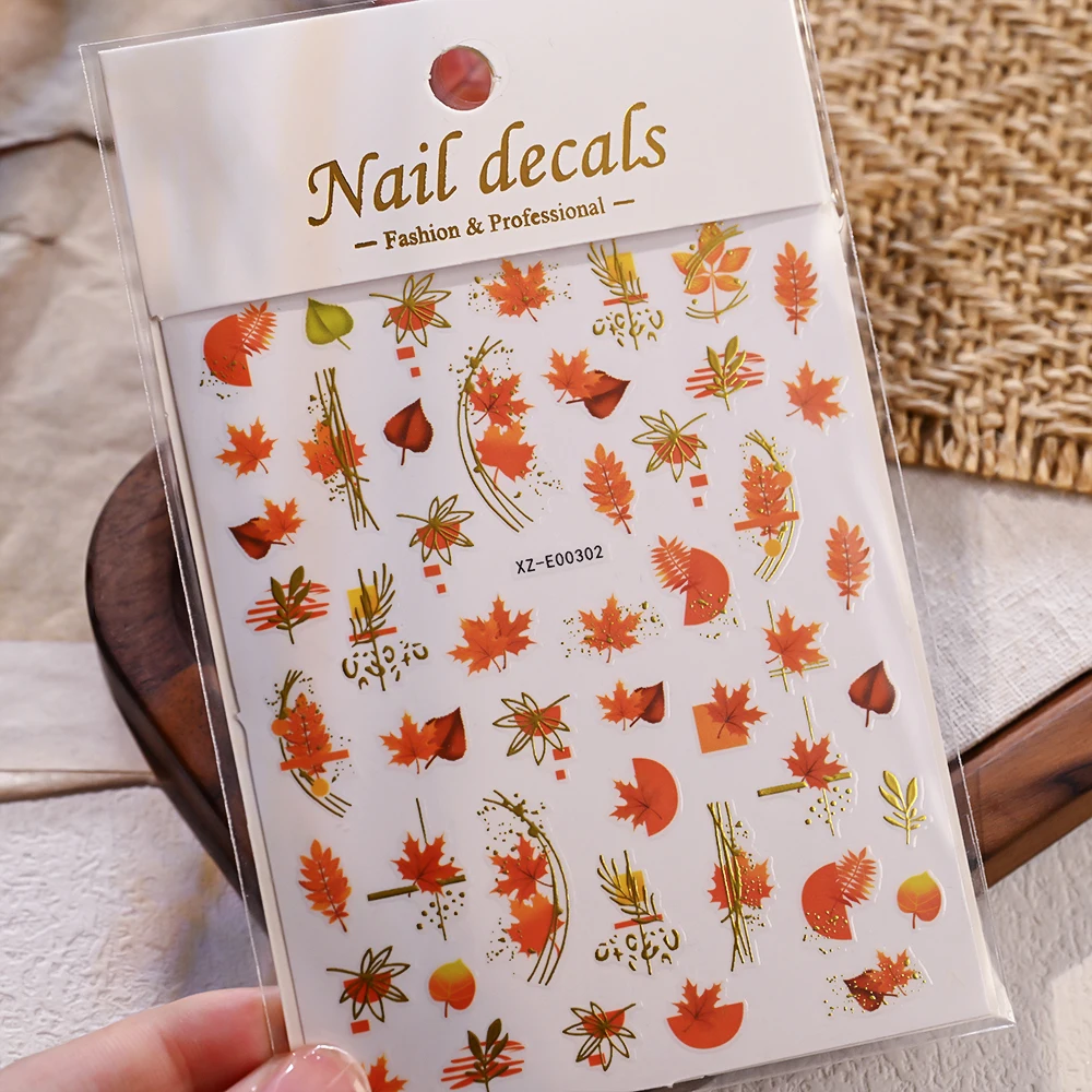 5D geprägte Gelee Ahornblatt Nail Art Aufkleber Gold Rot Herbst Ahornblätter Nagelaufkleber selbstklebende Herbstblatt Nail Art Sliders