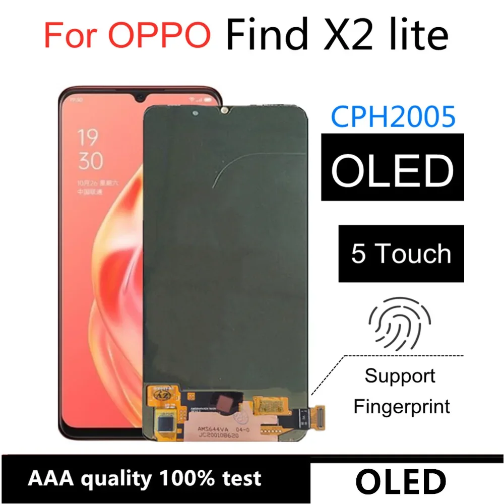 

OLED-дисплей 6,4 дюйма для Oppo Find X2 Lite, ЖК-дисплей для OPPO CPH2005 LCD find X2 Lite кодирующий преобразователь сенсорного экрана в сборе Global