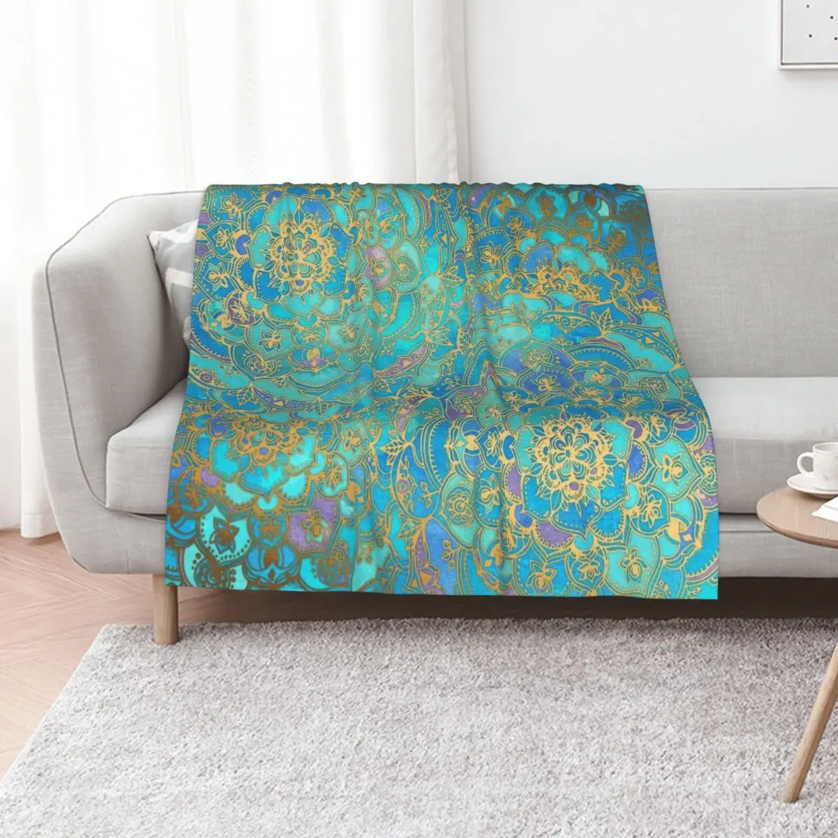 Sapphire & Jade Stained Glass Mandalas Throw Blanket Comforter Plaid on the sofa Single Plaid Sofa Quilt Travel Blankets