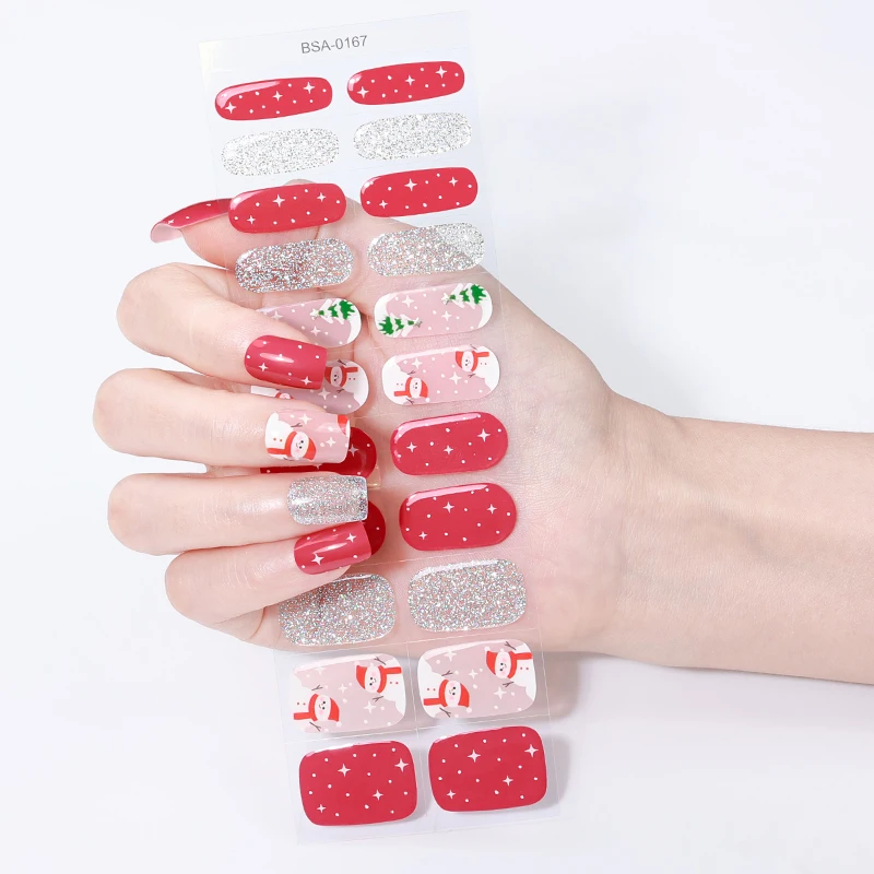 

22Tips Christmas Gel Nail Strips Snowman Snowflakes Santa Claus Elk Baking-Free Gel Nail Stickers DIY Manicure Decoration