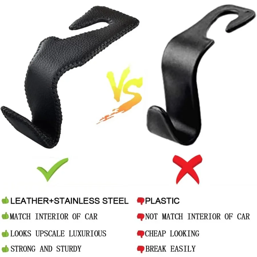 حامل خطاف مسند الرأس】خطاف تنظيم السيارة من الجلد المصنوع من الألياف الدقيقة الممتاز للمقعد الخلفي - تخزين بدون استخدام اليدين للبقالة