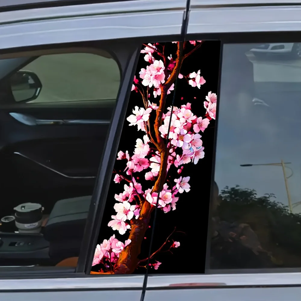2-Pack anime cherry blossom car stickers, creative B-pillar protective stickers, waterproof and scratch-proof, easy to paste on