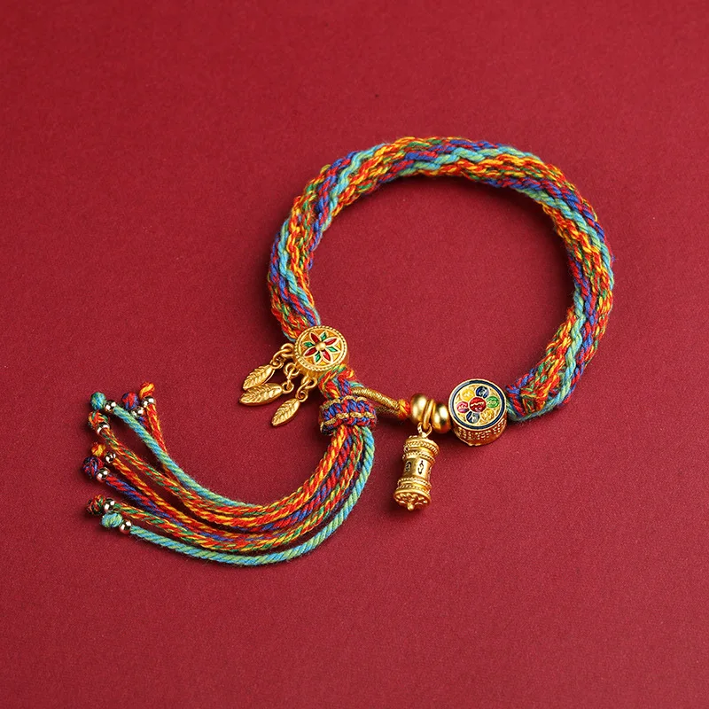 Bracelet de Prière Tissé à la Main de Style Tibétain pour Femme, Bijou Ethnique Bouddhiste, Corde en Coton, à Faire Soi-Même, Intervalles de Prière, Méditation