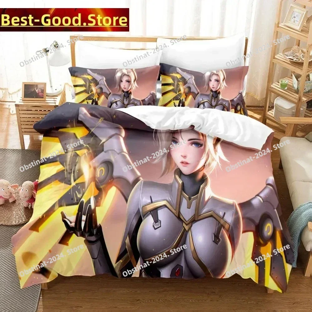 2025 أنيمي Overwatch لعبة طقم سرير طقم سرير مطبوع مع المخدة غطاء لحاف السرير لينة واحدة مزدوجة الملكة سوبر كينج الحجم