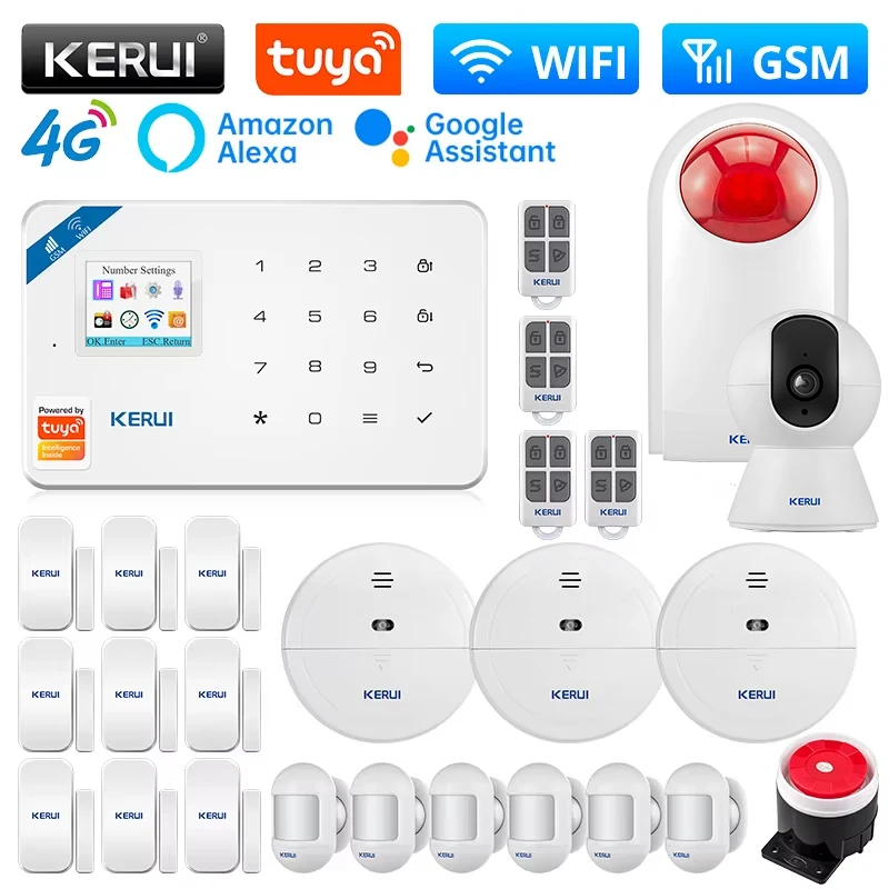 KERUI W184 4G System alarmowy Tuya inteligentny bezprzewodowy WIFI GSM Alarm czujnik ruchu detektor włamywacza wsparcie Alexa i Google kontrola aplikacji
