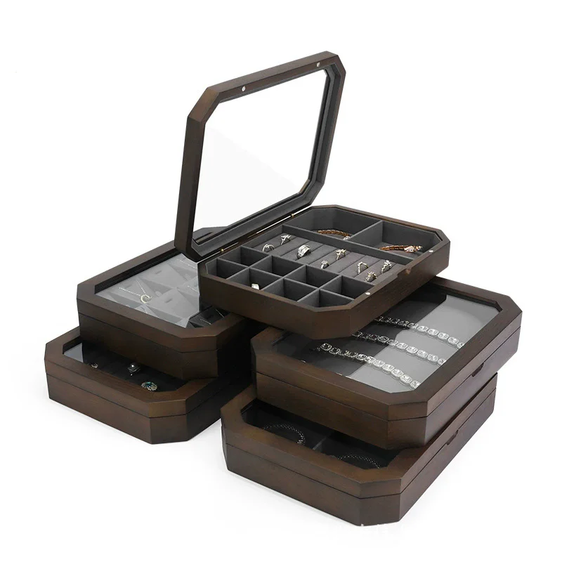 

Магнитная коробка для хранения ювелирных изделий орехового цвета, кольцо-гвоздик, ожерелье, подвеска, браслет, коробка для хранения и демонстрационная коробка