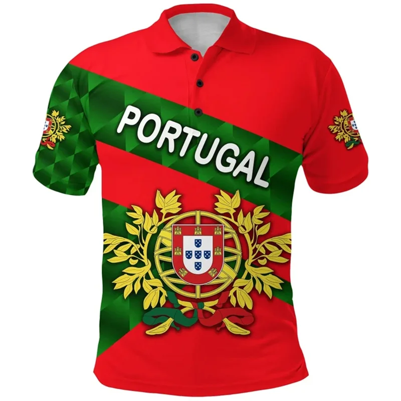 Portugal Flag Polo Shirt Men Summer Lapel Button Tshirts Casual Short Sleeve Shirts 3d Printed Sports Tees Top Male Clothing