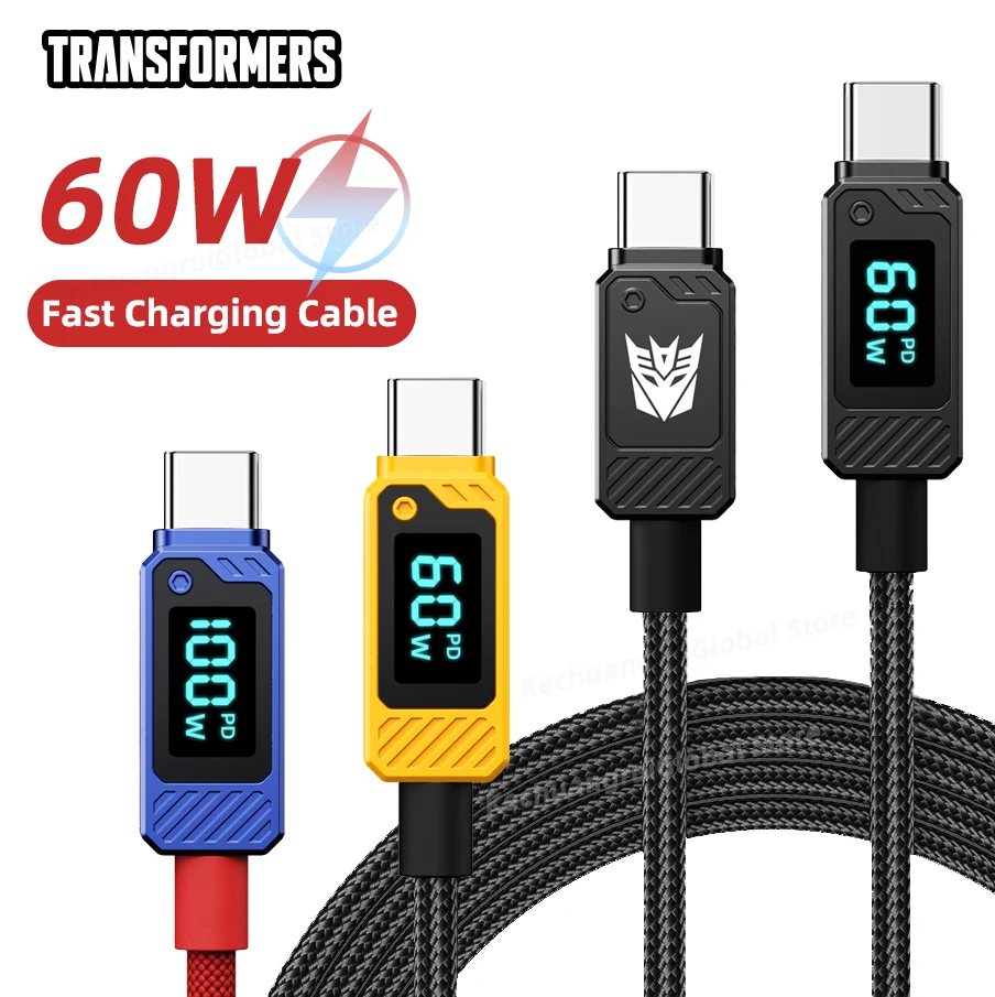 

Transformers TF-A18 60W USB C To Type-C Cable Led Digital Display USB-C PD 100W Fast Charging Charger Cable Cord USBC Nylon Wire