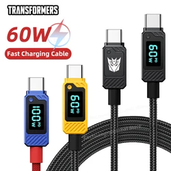 Transformers TF-A18 60W USB C To Type-C Cable Led Digital Display USB-C PD 100W Fast Charging Charger Cable Cord USBC Nylon Wire