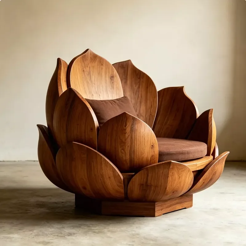 New Chinese Style Black Walnut Lotus Shaped Meditation Table Single Solid Wood Sofa Creative Unique Design Furniture