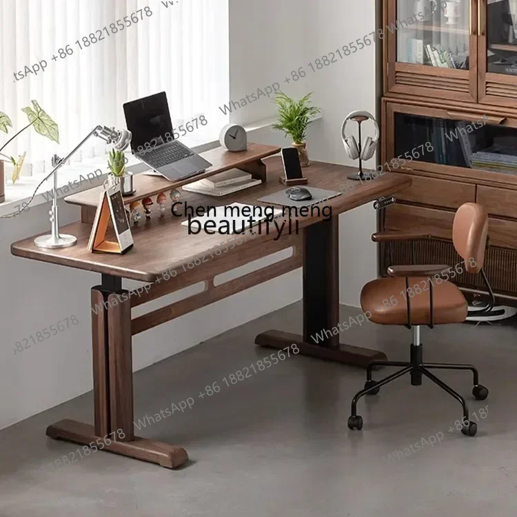 D178   North American black walnut electric lifting desk solid wood smart office computer desk dual motor e-sports table