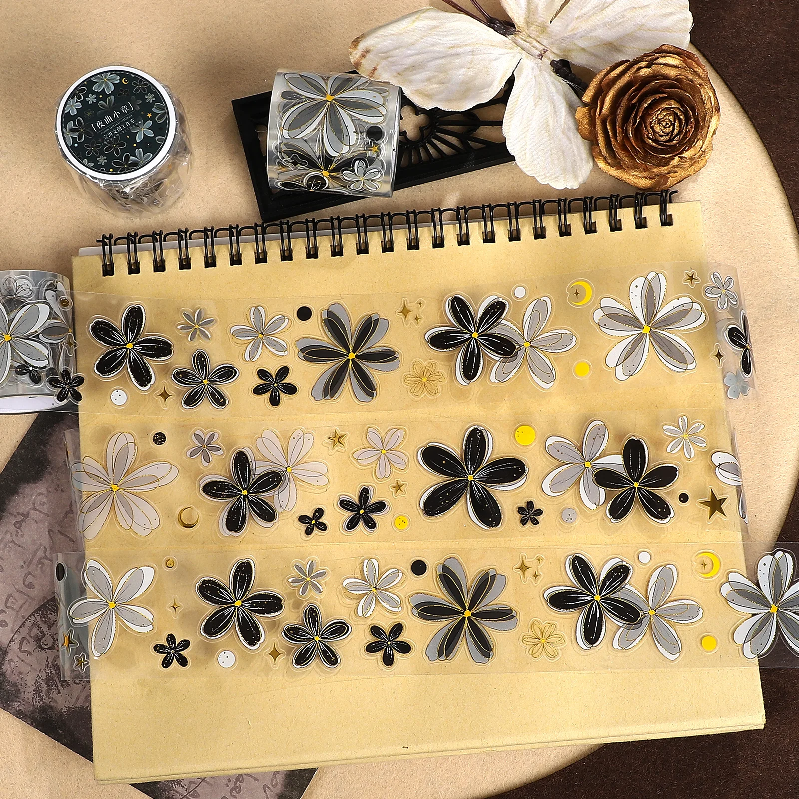 

5 м/6 м винтажная черно-белая цветочная пейзажная ПЭТ-лента креативный DIY материал для журнала коллаж канцелярские принадлежности для скрапбукинга