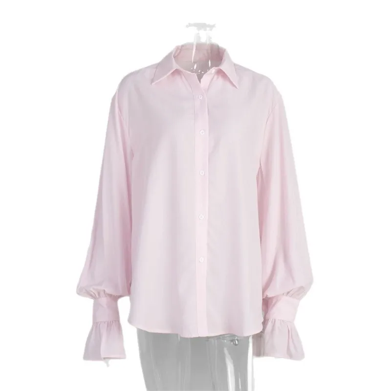2025 Autumn New Commuting Flare Long Sleeve Shirt Button Office Wear Woman Blouse Loose Casual Women's Shirt White Pink Blusas
