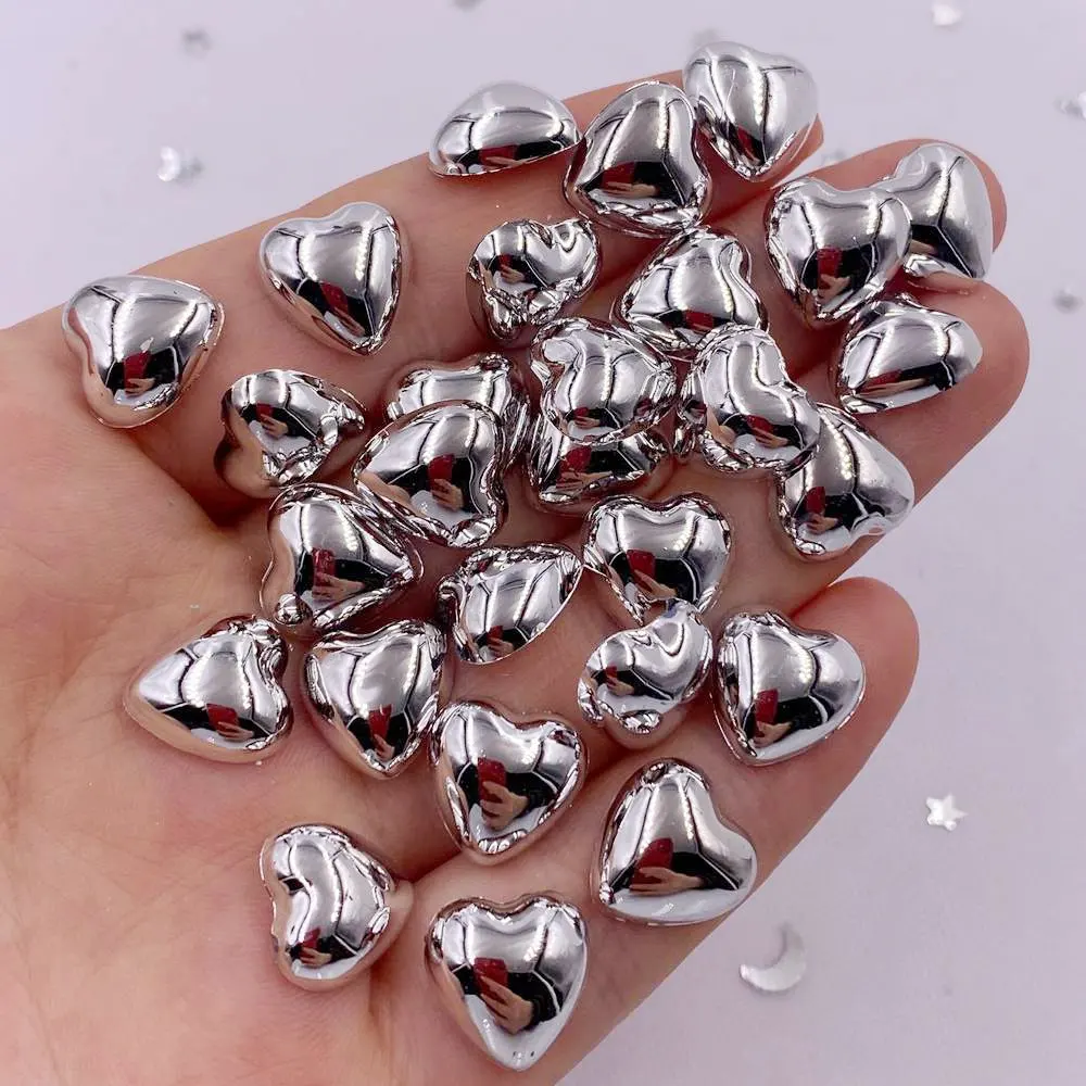 8mm 10mm 12mm Resin silver Heart Crystal Gems Flatback Rhinestone Beads Scrapbook Wedding Applique DIY Decor Crafts SL695