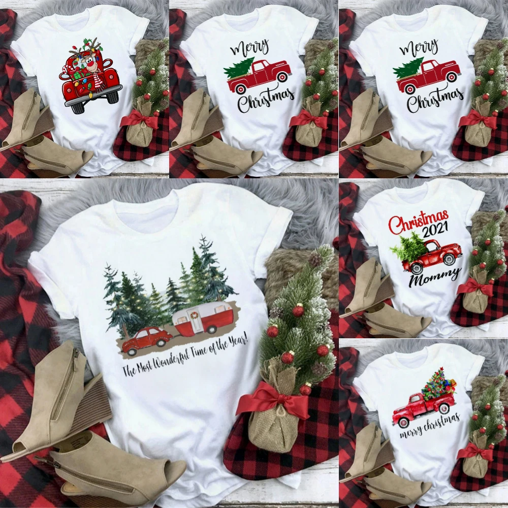 

Womens Casual Loose Christmas Tee Merry Xmas Tree Print Short Sleeve Daily Streetwear 90s Retro Lucky Deer Graphic Top Aesthetic