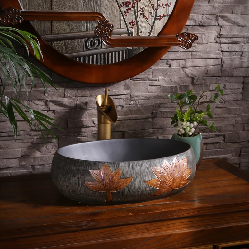 Butterfly pattern China Procelain wash basin sink ceramic art sinks Countertop wash basin ceramic bathroom sinks sink wash basin