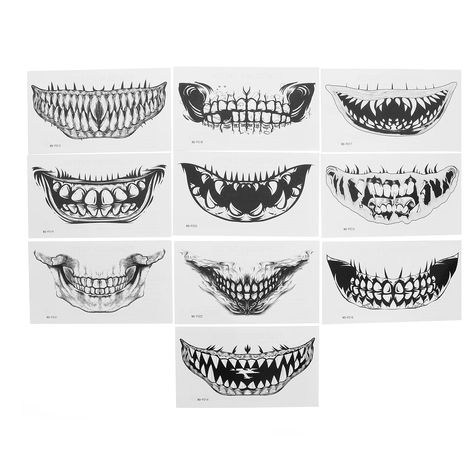 10 Sheets Halloween Tattoo Stickers Face Decals Accessory Teeth Tattoos The Creepy Mouth Pvc