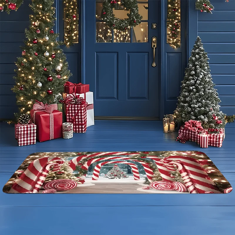 ممسحة ترحيب لعيد الميلاد من Candy Cane، حصيرة غير قابلة للانزلاق للاستخدام الداخلي والخارجي للمطبخ والمكتب والغسيل والحمام وديكور العطلة