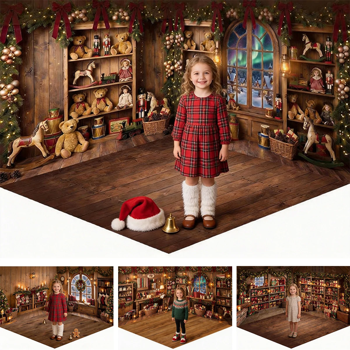 Toys Background For Kids - Christmas Rustic Wooden Toy Shop Aurora