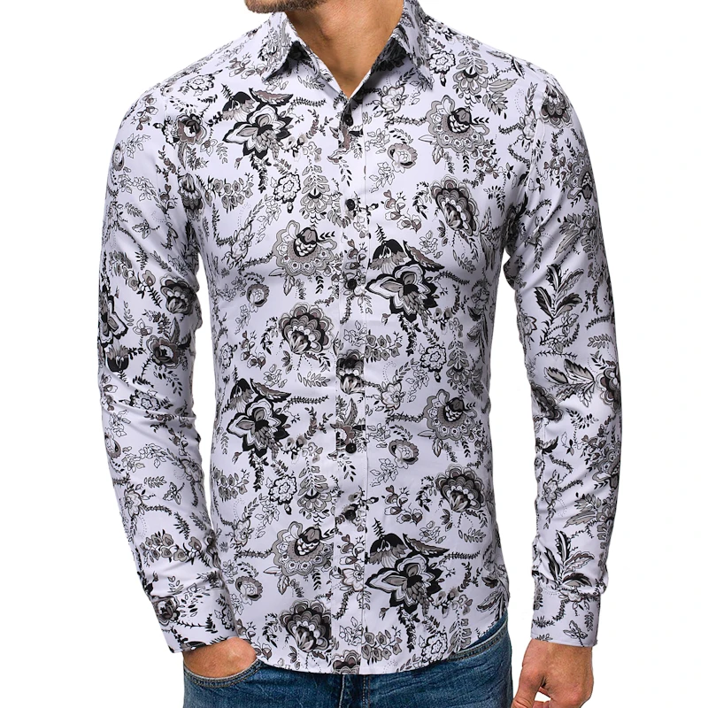 

High Quality 2022 Autumn And Winter New Fashion Trend Personality Flower Shirt Men's Long Sleeve Casual Printed Shirt Camisa