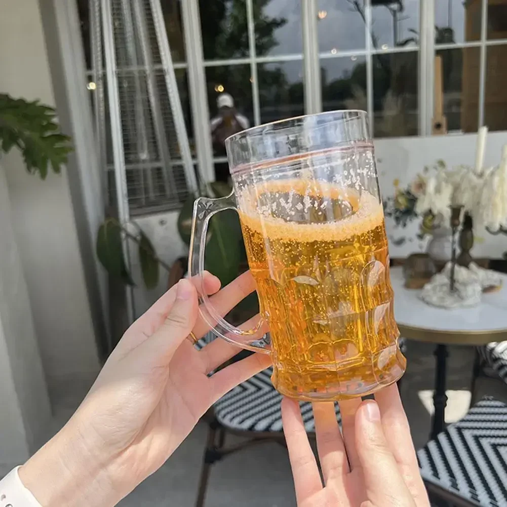 

400ml Creative Cool Double Beer Glass Mezzanine Summer Fake Thickened Cup With Handgrip Transparent Beer Mugs Trick Props