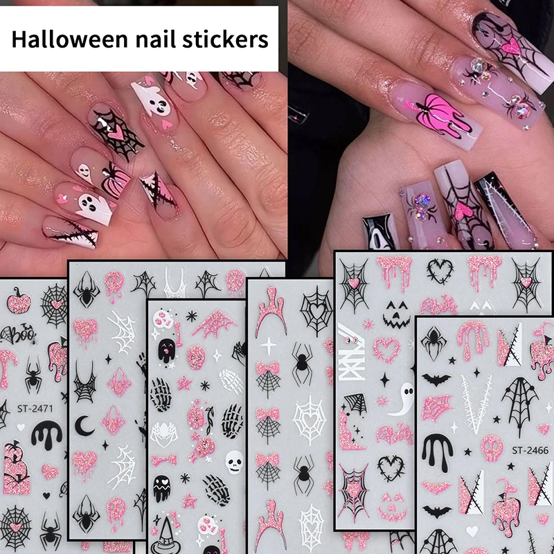

3D Halloween Nail Stickers Little Spider Pumpkin Ghost Funny Glitter Nail Decals For Festival Nail Decor Manicure Sliders