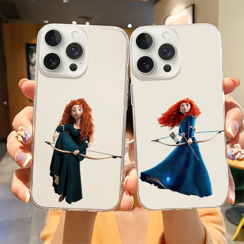 MINISO Disney B-Brave Girl Princess Merida Phone Case for iPhone 12 11 13 14 15 16 Max Pro Plus Transparent Soft Shell