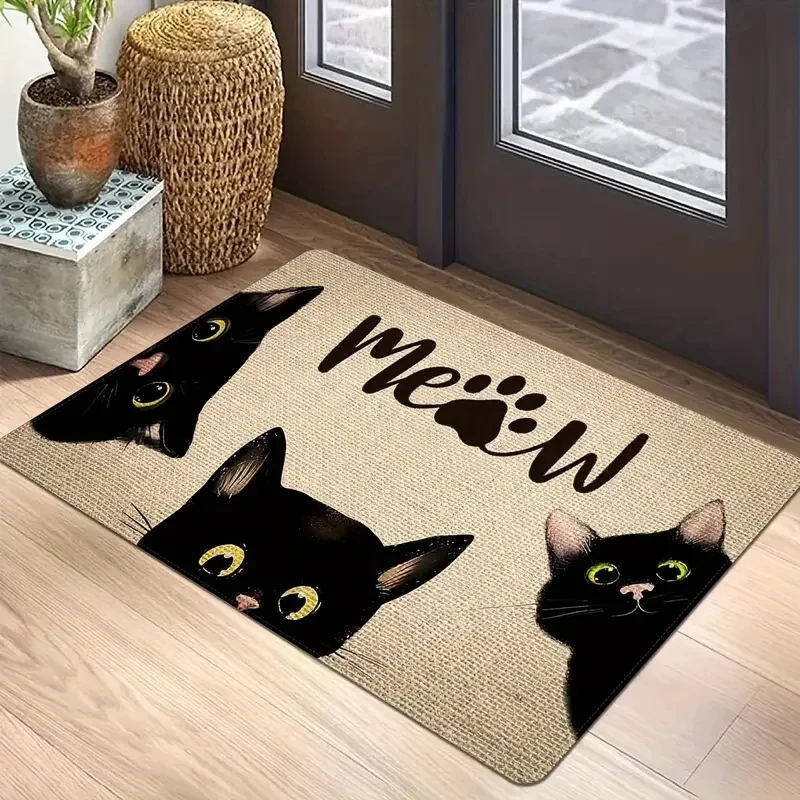 

Black Cat Pattern Carpet Felt Welcome Door Mat Bedroom Living Room Bedside Carpets 100% Polyester Fashionable and Beautiful Rug