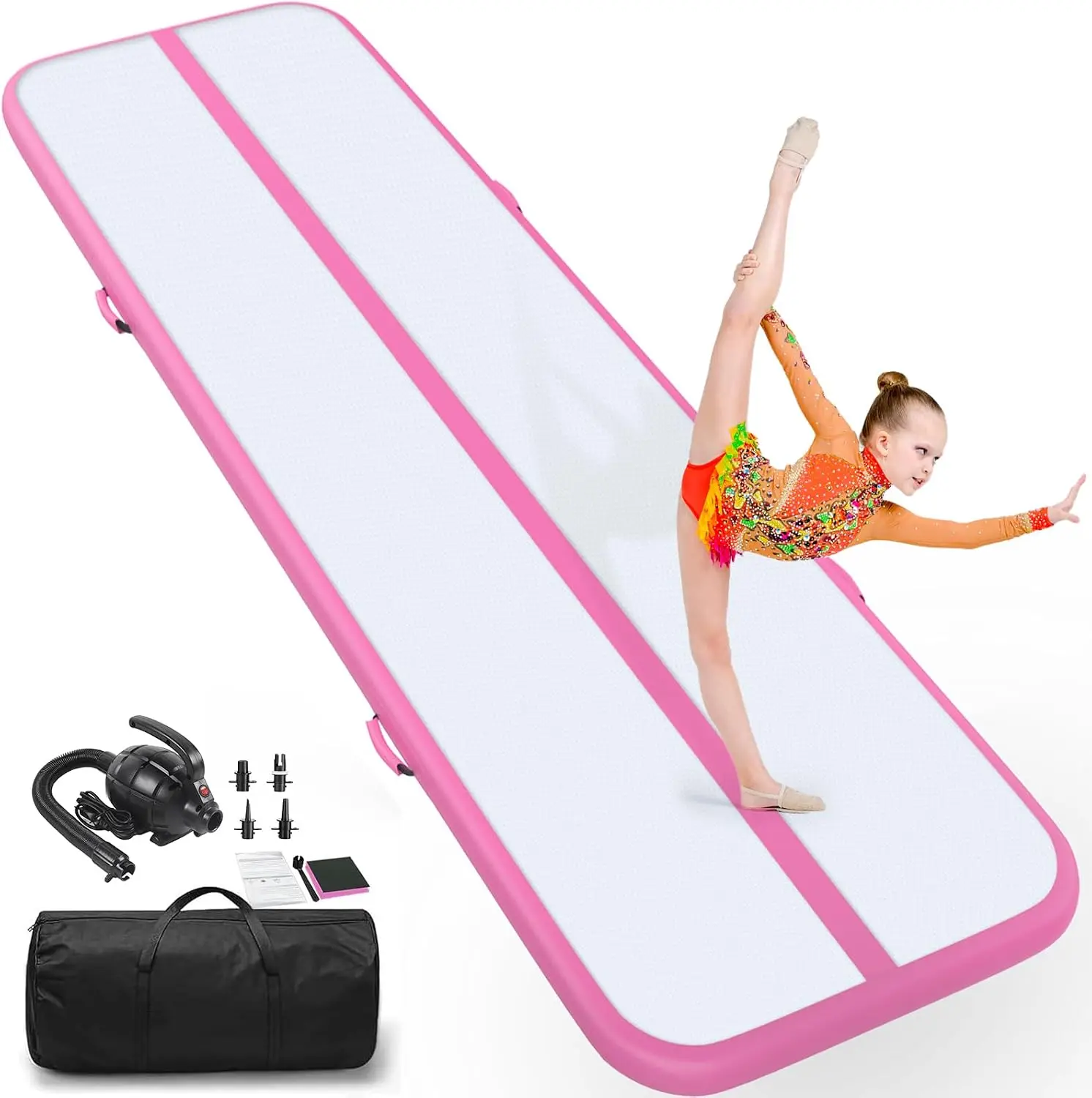 Air Gymnastics Tumbling Mat, 6.6ft/10ft/13ft/16ft/20ft Inflatable Track Mat for Home/Outdoor Training, 4/8 inch Thick Gym Mat