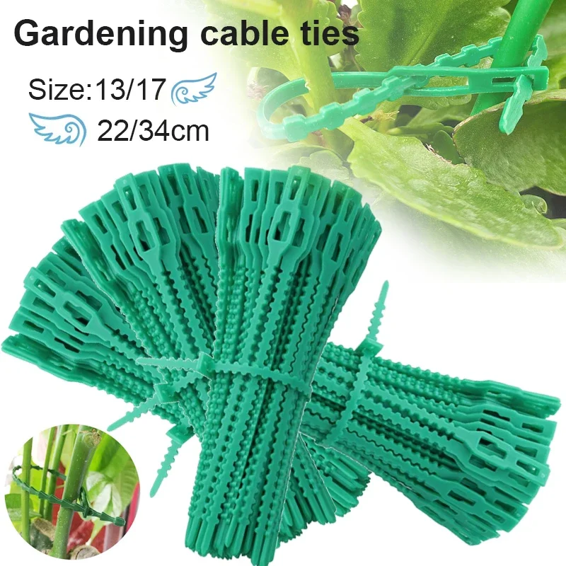 

100-10PCS 13/17/22cm Adjustable Plastic Plant Ties Reusable Bush Fasteners for Garden Tree Climbing Support Vine Stem Clamps