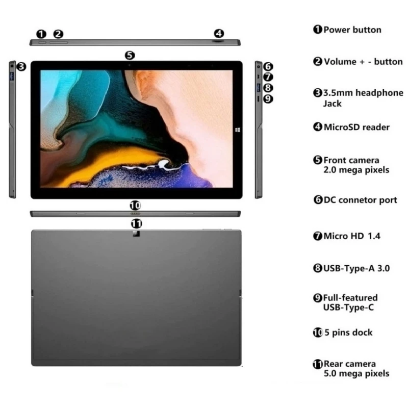 تابلت PAD1162 مقاس 11.6 بوصة ونظام التشغيل Windows 11 Intel Celeron N4100 64 بت LPDDR3 8 جيجابايت/16 جيجابايت رام 512 جيجابايت SSD ROM 1920 × 1080 بكسل شاشة HDMI