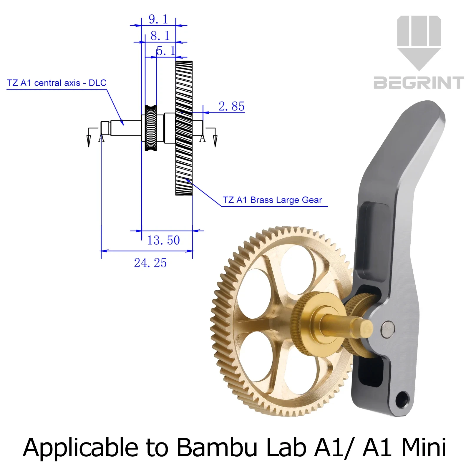 Engrenage d'extrudeuse entièrement métallique pour laboratoire Bambu A1 A1 Mini RNC, engrenage hélicoïdal en acier trempé nano-revêtement, résistant à l'usure