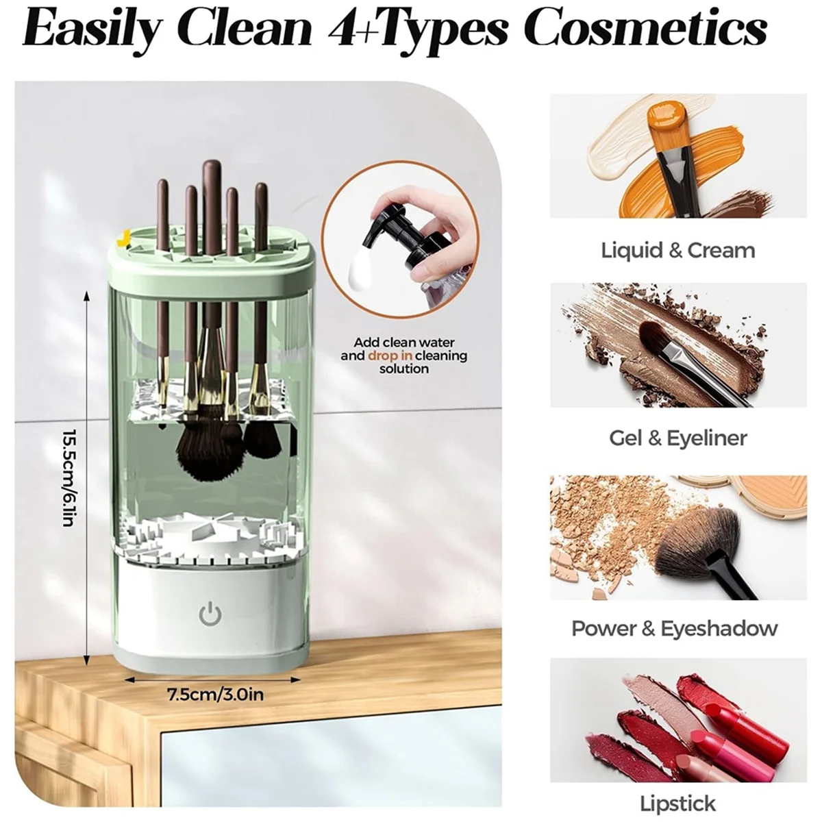 منظف فرش المكياج الكهربائي A62K، جهاز سريع وفعال، مدمج ومحمول للسفر والمنزل المثالي #1