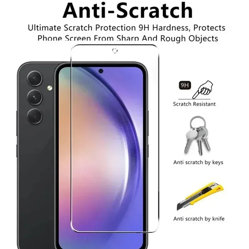 5 piezas protector de pantalla para Samsung Galaxy A55 A54 A13 A53 A52 A12 A22 A33 A32 A51 A52S A35 A72 A71 A14 S10E S20FE, vidrio templado 3
